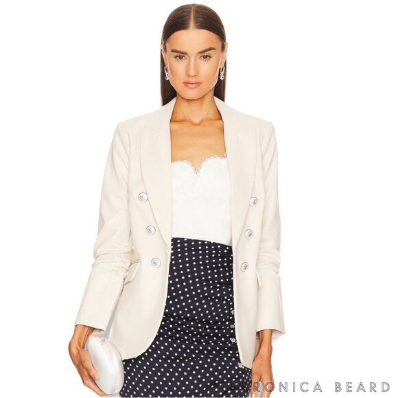 Veronica Beard **NWT** Beacon Dickey Faux Vegan Leather Blazer Jacket in Ecru - Picture 14 of 15